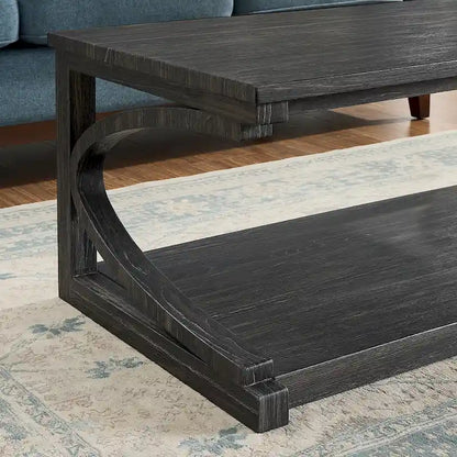Unique Solid Wood Coffee Table with Storage Shelf