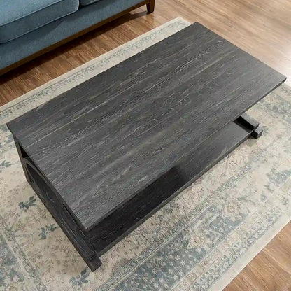 Unique Solid Wood Coffee Table with Storage Shelf