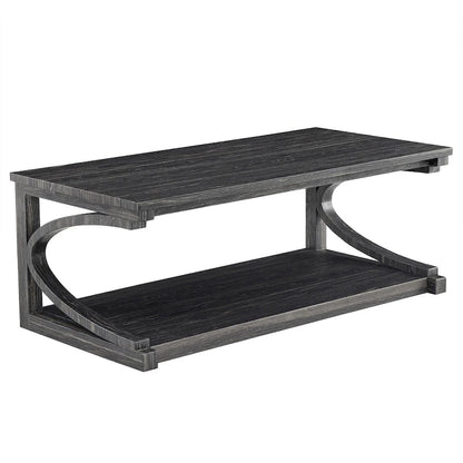 Unique Solid Wood Coffee Table with Storage Shelf