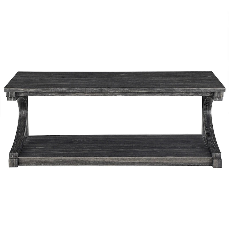 Unique Solid Wood Coffee Table with Storage Shelf