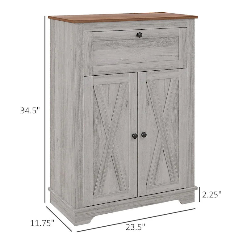 HOMCOM Farmhouse Barn Door Accent Cabinet, Kitchen Sideboard Storage Cabinet with Double Doors, Drawer, and Adjustable Shelf