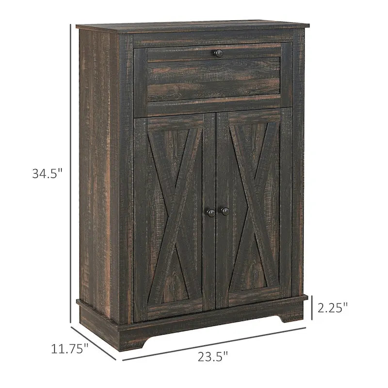 HOMCOM Farmhouse Barn Door Accent Cabinet, Kitchen Sideboard Storage Cabinet with Double Doors, Drawer, and Adjustable Shelf