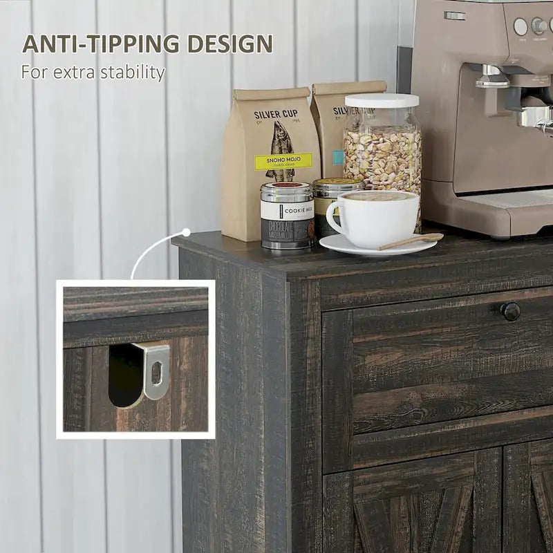 HOMCOM Farmhouse Barn Door Accent Cabinet, Kitchen Sideboard Storage Cabinet with Double Doors, Drawer, and Adjustable Shelf