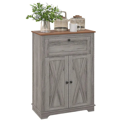 HOMCOM Farmhouse Barn Door Accent Cabinet, Kitchen Sideboard Storage Cabinet with Double Doors, Drawer, and Adjustable Shelf