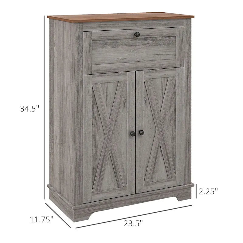 HOMCOM Farmhouse Barn Door Accent Cabinet, Kitchen Sideboard Storage Cabinet with Double Doors, Drawer, and Adjustable Shelf