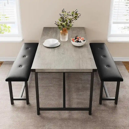 Dining Table Set for 4, Kitchen Table with 2 Upholstered Benches