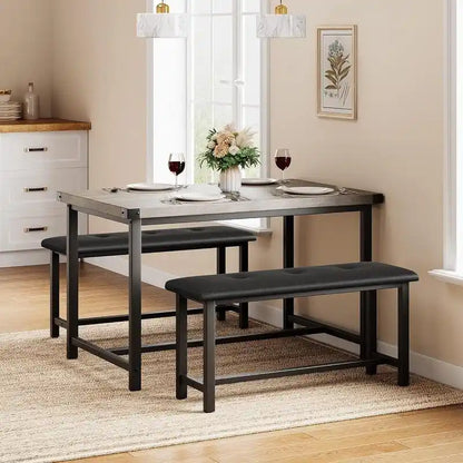 Dining Table Set for 4, Kitchen Table with 2 Upholstered Benches