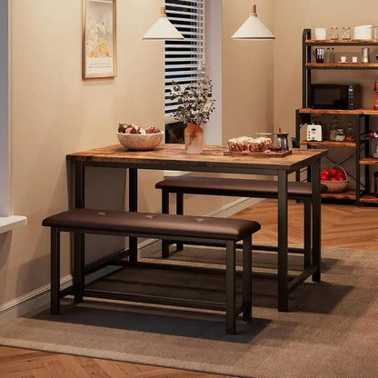 Dining Table Set for 4, Kitchen Table with 2 Upholstered Benches