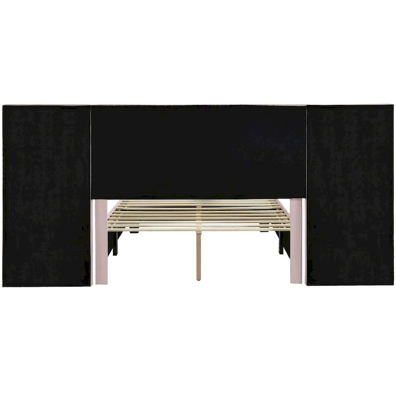 Full Size Upholstered Platform Bed with Big Headboard