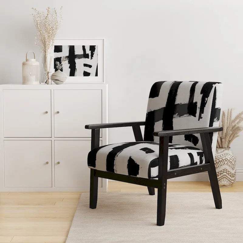 Designart Black & White Crossing Paths II Upholstered Abstract Accent Chair - Modern Arm Chair For Living Room