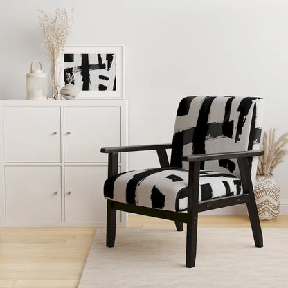 Designart Black & White Crossing Paths II Upholstered Abstract Accent Chair - Modern Arm Chair For Living Room