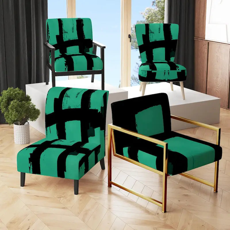 Designart Black & White Crossing Paths II Upholstered Abstract Accent Chair - Modern Arm Chair For Living Room
