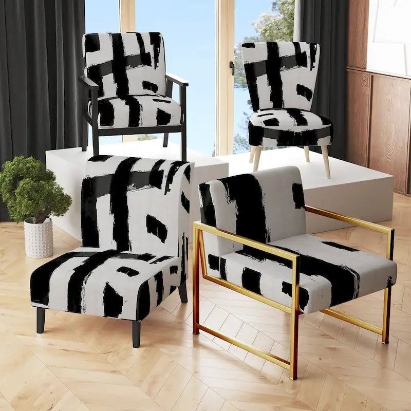 Designart Black & White Crossing Paths II Upholstered Abstract Accent Chair - Modern Arm Chair For Living Room