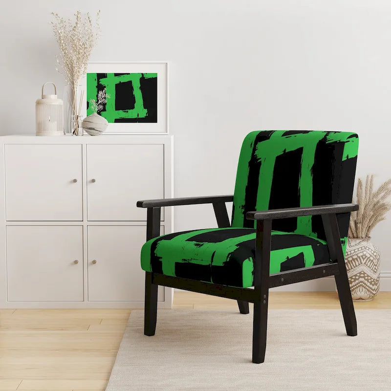 Designart Black & White Crossing Paths II Upholstered Abstract Accent Chair - Modern Arm Chair For Living Room