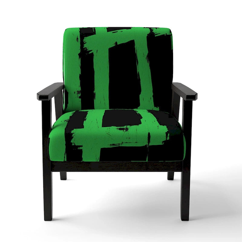 Designart Black & White Crossing Paths II Upholstered Abstract Accent Chair - Modern Arm Chair For Living Room