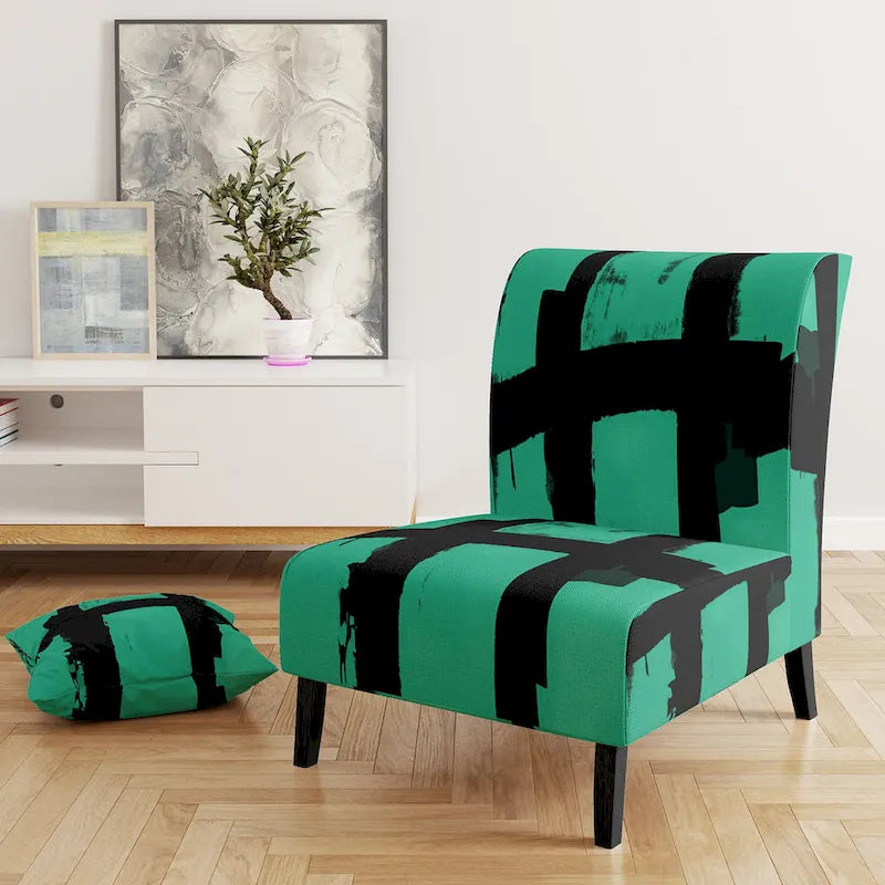 Designart Black & White Crossing Paths II Upholstered Abstract Accent Chair - Modern Arm Chair For Living Room