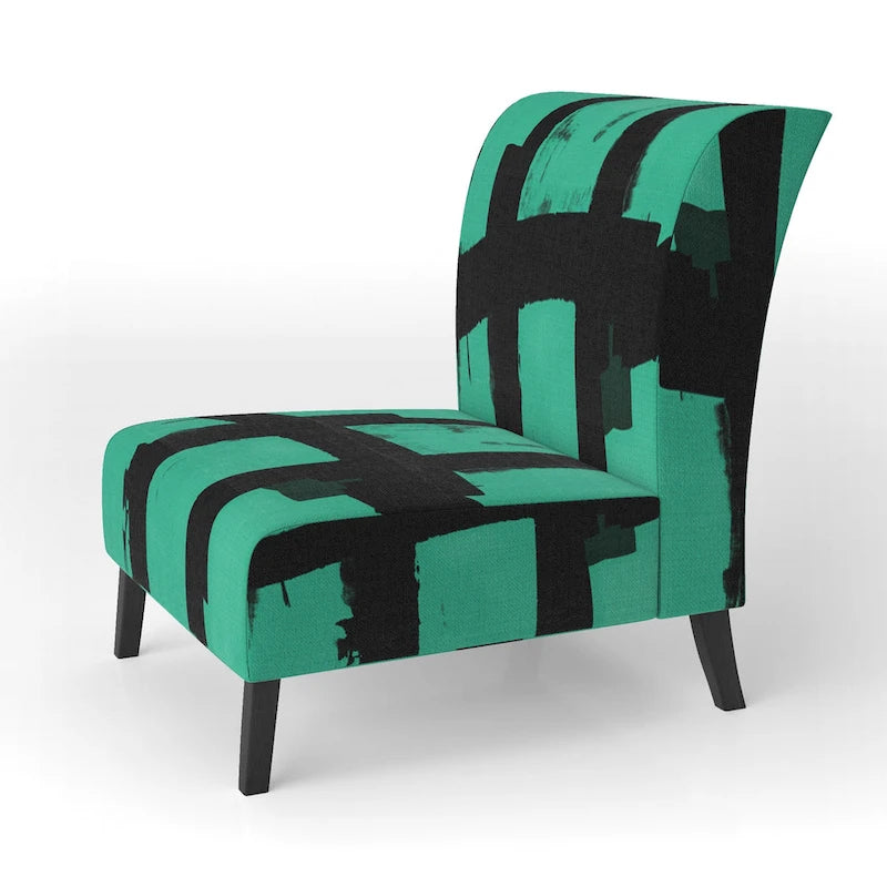 Designart Black & White Crossing Paths II Upholstered Abstract Accent Chair - Modern Arm Chair For Living Room