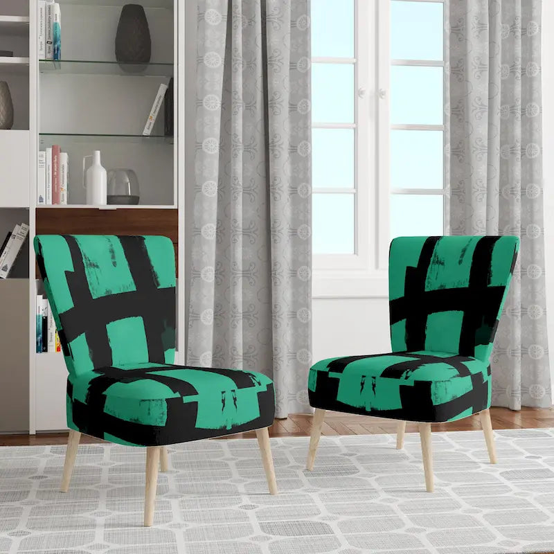 Designart Black & White Crossing Paths II Upholstered Abstract Accent Chair - Modern Arm Chair For Living Room