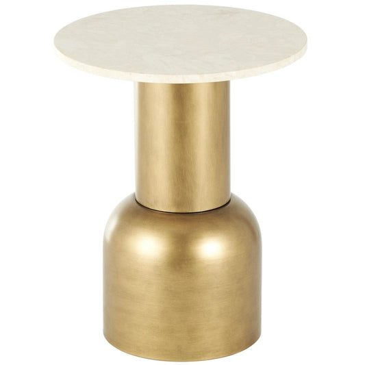 Metal Pedestal Side End Accent Table with Cream Marble Tabletop - Gold - Roche River Decor