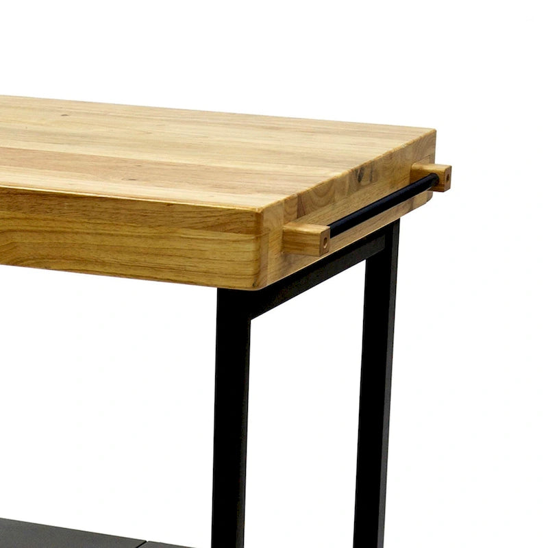 Origami Foldable Wheeled Portable Solid Wood Top Kitchen Island Bar Cart, Silver