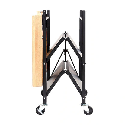 Origami Foldable Wheeled Portable Solid Wood Top Kitchen Island Bar Cart, Silver