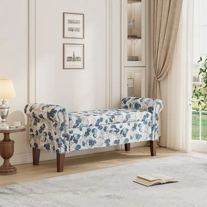 Wallen Traditional Rolled Arm Storage Bench Ottoman with Nailheads