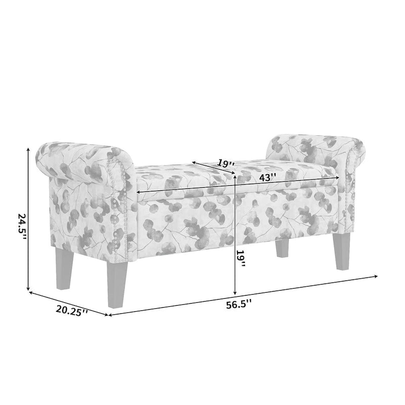 Wallen Traditional Rolled Arm Storage Bench Ottoman with Nailheads