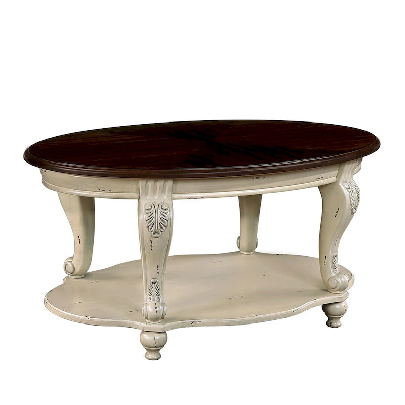 Coffee Table Set, Coffee Table & Two End Side Table 3-Piece Set for Office, Living Room, Chipped White and Cherry Top