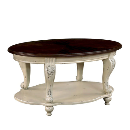 Coffee Table Set, Coffee Table & Two End Side Table 3-Piece Set for Office, Living Room, Chipped White and Cherry Top