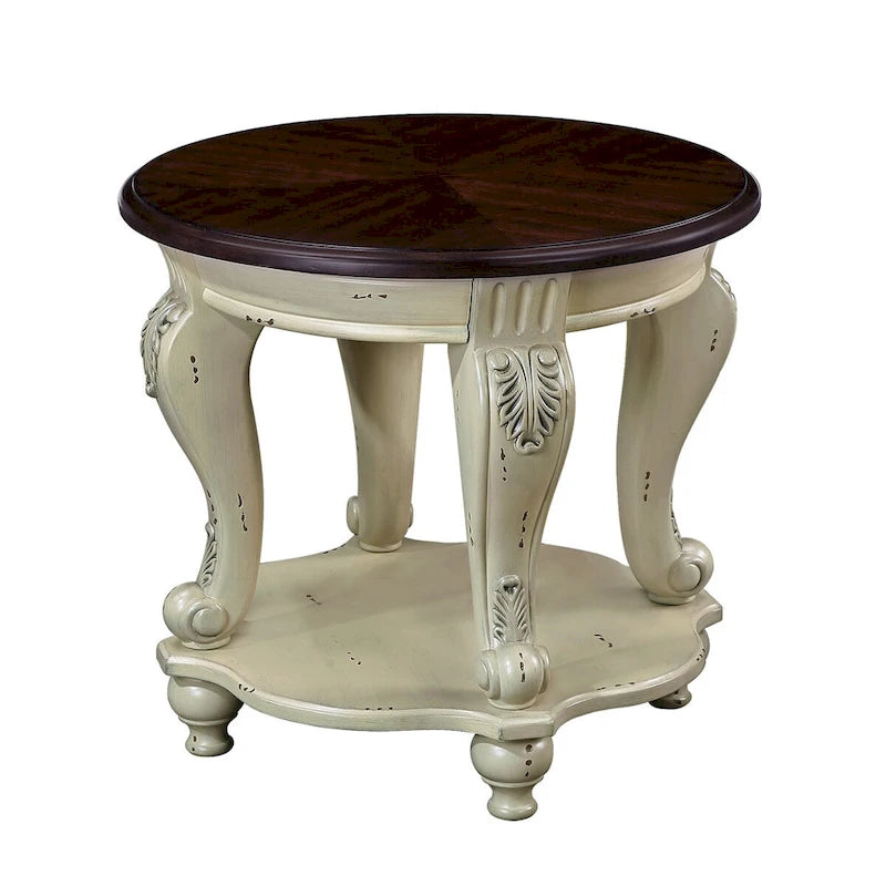 Coffee Table Set, Coffee Table & Two End Side Table 3-Piece Set for Office, Living Room, Chipped White and Cherry Top