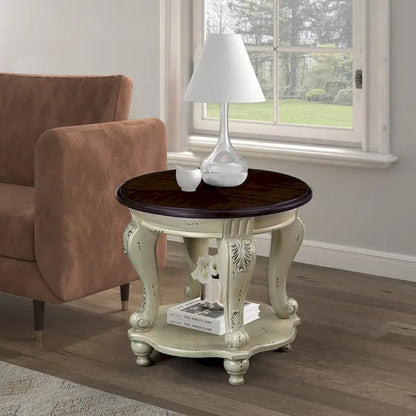 Coffee Table Set, Coffee Table & Two End Side Table 3-Piece Set for Office, Living Room, Chipped White and Cherry Top
