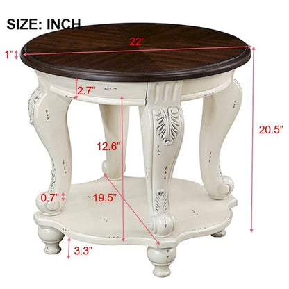 Coffee Table Set, Coffee Table & Two End Side Table 3-Piece Set for Office, Living Room, Chipped White and Cherry Top