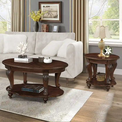 Coffee Table Set, Coffee Table & Two End Side Table 3-Piece Set for Office, Living Room, Chipped White and Cherry Top