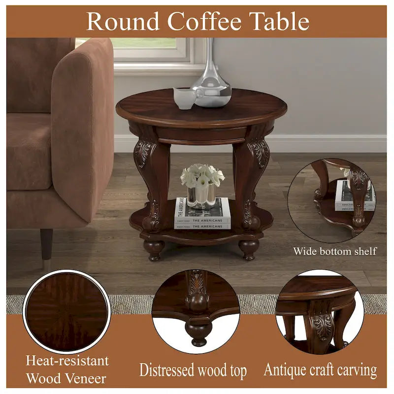 Coffee Table Set, Coffee Table & Two End Side Table 3-Piece Set for Office, Living Room, Chipped White and Cherry Top